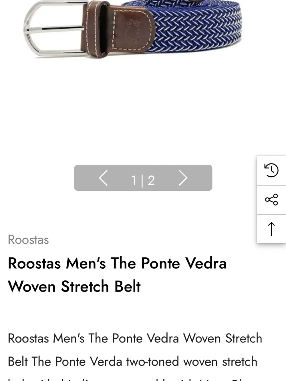 Roostas Men's Woven Stretch Belt in Navy and White with Brown Leather Trim